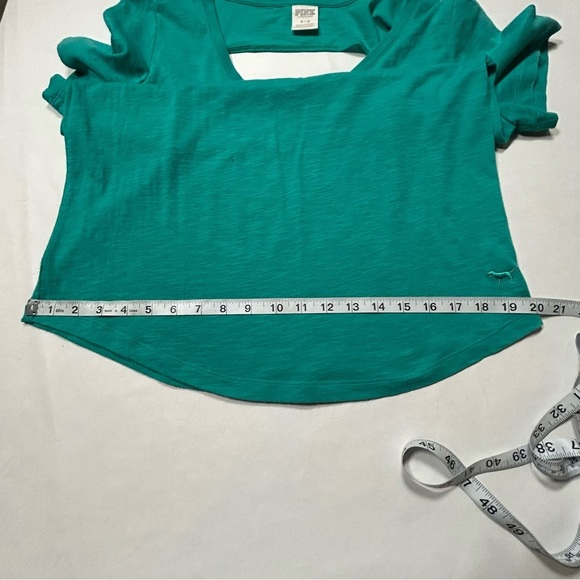 2 for$15 PINK Victoria's Secret Green Cut Out Short Sleeve T-Shirt - Picture 10 of 12